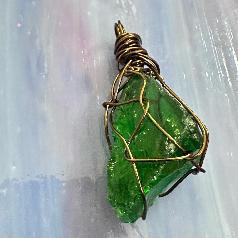 RUBYRUDI Artisan Beach Glass Pendant Wire Wrapped Handmade Art To Wear 3035 P